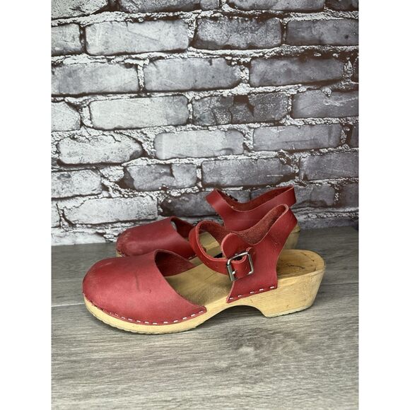 Lotta's Stockholm T-bar Highwood Red Leather Clogs Nubuck Women Sz 41EU/10.5M US - Picture 12 of 16